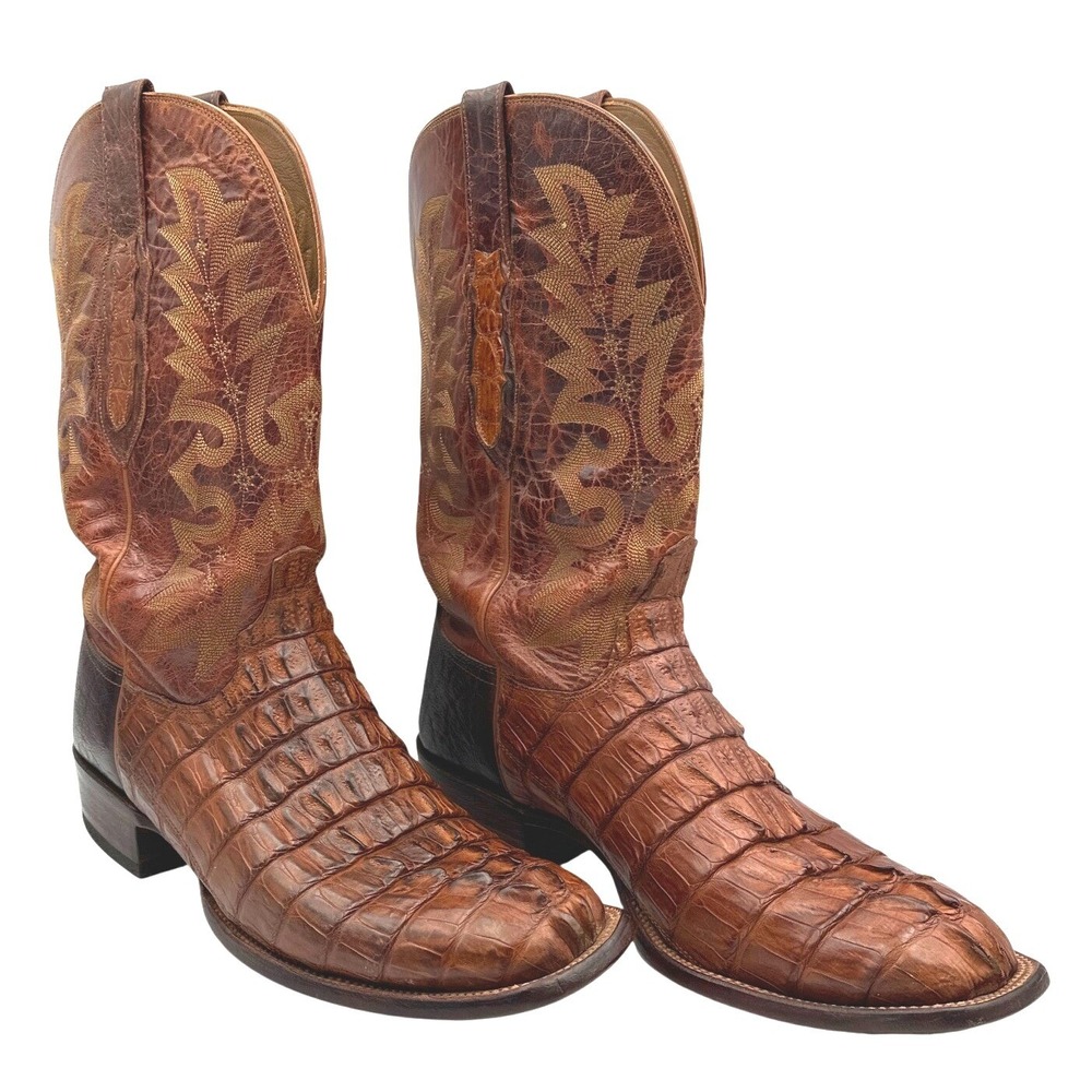 Lucchese Exotic Crocodile Tail Mens Western Cowboy Boots Cognac & Brown 11.5 D